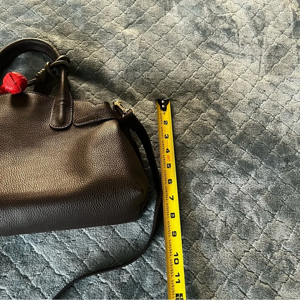 Chic Dark‎ Brown genuine leather Satchel with Red Accent